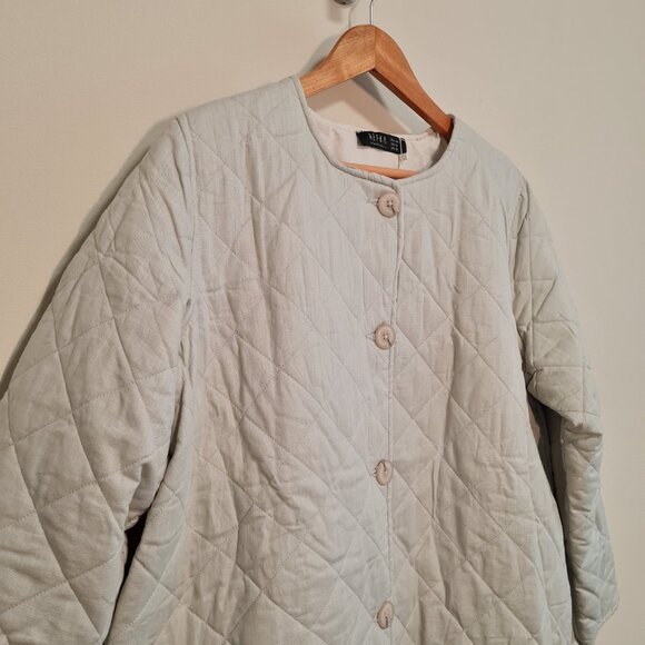 Cotton Chore Coat Beige Grey Grey Jacket Button Front Utility Quilted 12 NWT - Picture 3 of 6